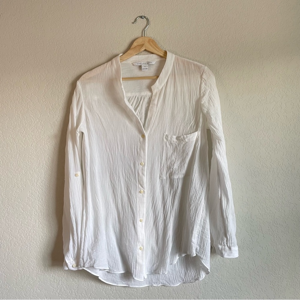 Diane Von Furstenberg DVF White Gilmore Cheese Cloth Button Down Tunic 10